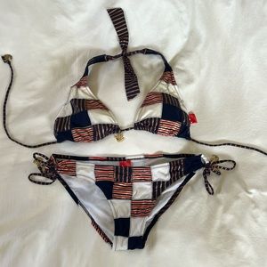 Red, white & blue bikini.